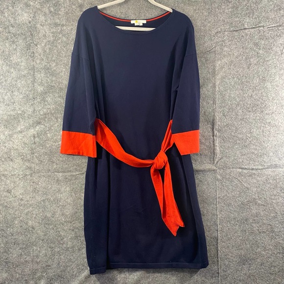 Boden Sweater Dress 10 Navy Blue Esmeralda Waist Tie Retro A-Line Mini - Picture 3 of 11